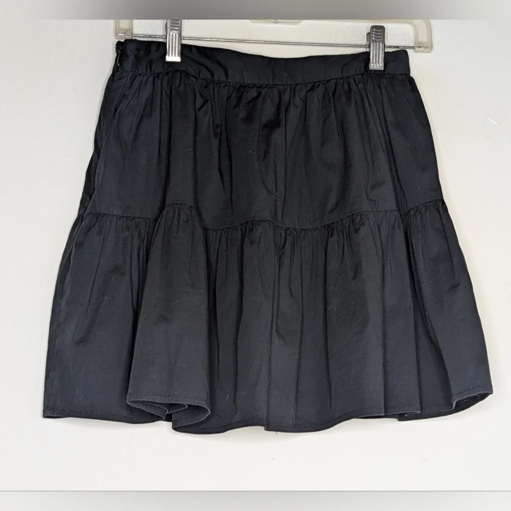 STAUD Mini Sea Skirt Black Tiered Cotton Poplin - Picture 5 of 7